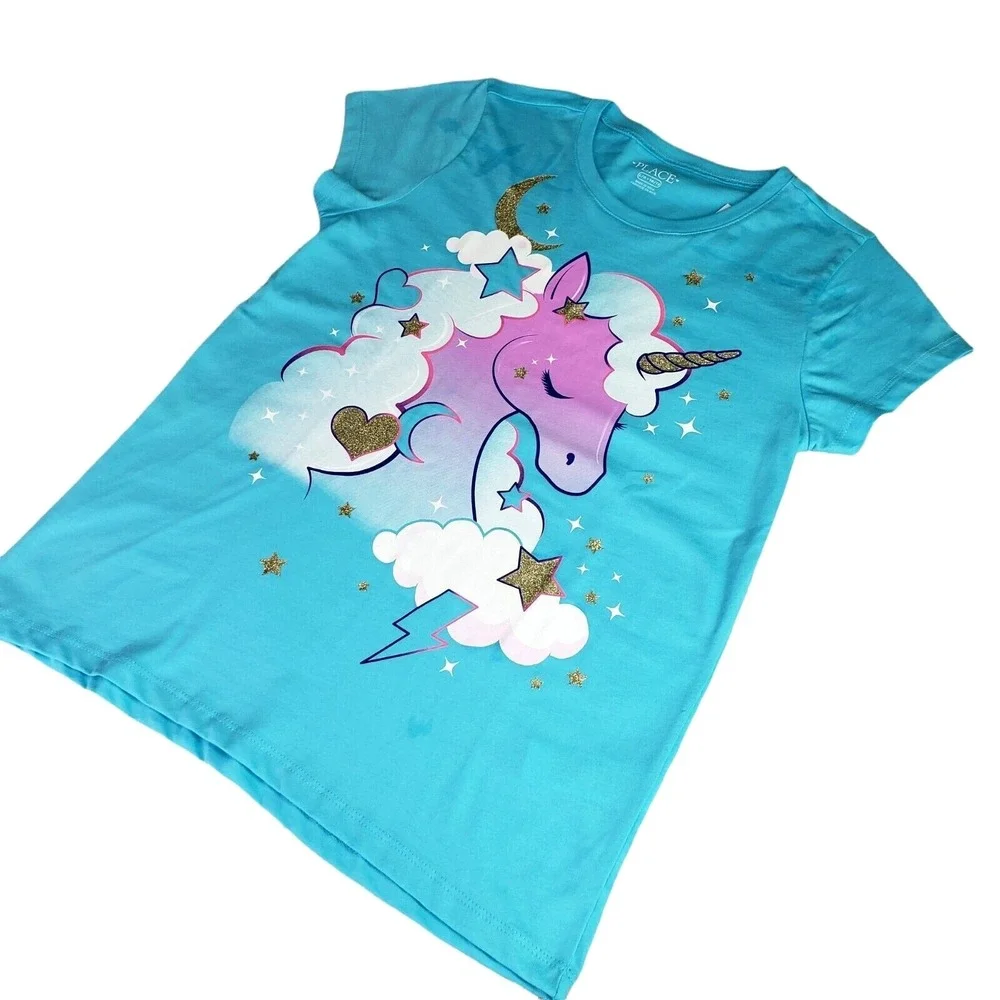 PLACE T-shirt for girls with unicorn graphic print size 10/12 color‎ Blue New
